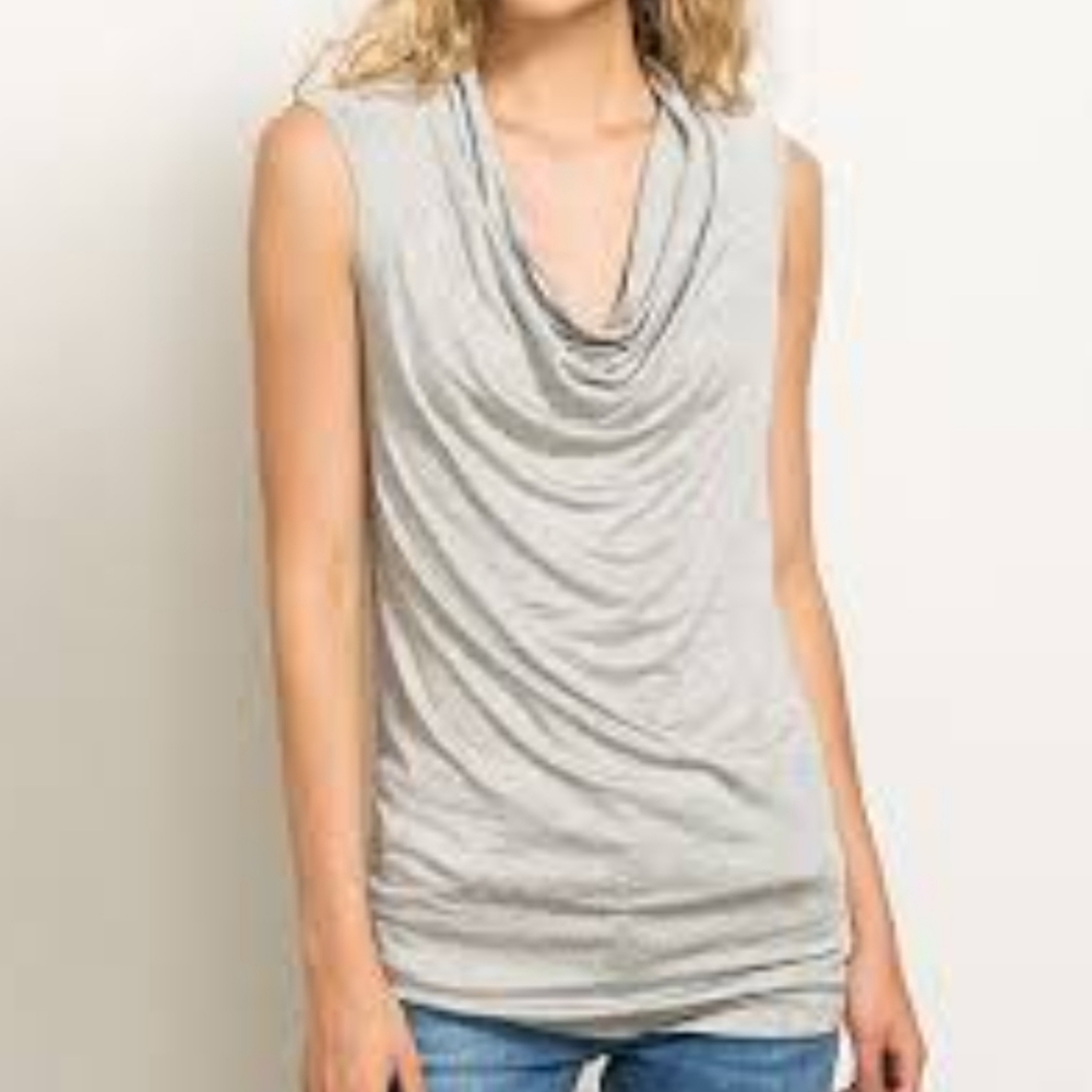 sexy ECRU gray shimmer draped front top S M (G1)